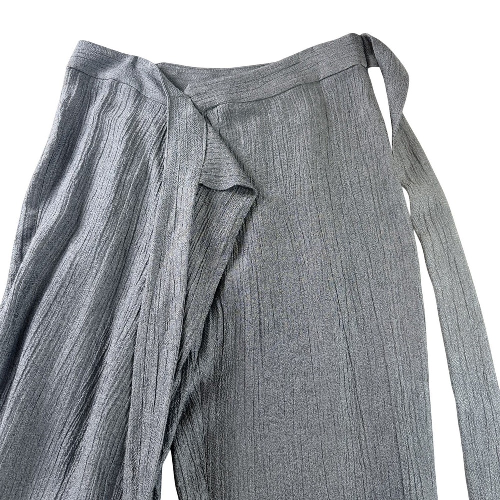 NWT ZARA Women Hi-Rise Wrap Belt Tie Waist Texture Wide Leg Crop Pants SZ L Gray - Picture 5 of 10